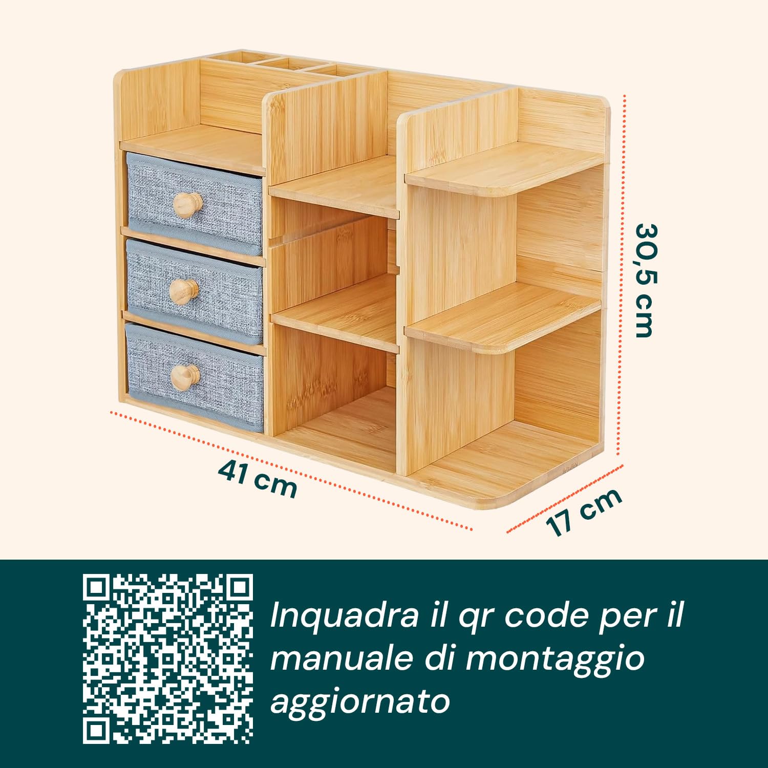 Avilia - Organizer Scrivania in Bambù Salvaspazio con Cassetti e Ripiani Regolabili Impermeabili, Organizzatore Scrivania Multiuso per Ufficio e Bagno, con Struttura Compatta e Design Moderno