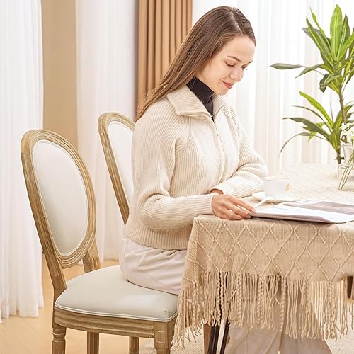 Miniatura 4 de Furniliving Juego de 4 sillas de comedor francesas de campo, sillas de comedor tapizadas con respaldo redondo, sillas de cocina de granja para sala