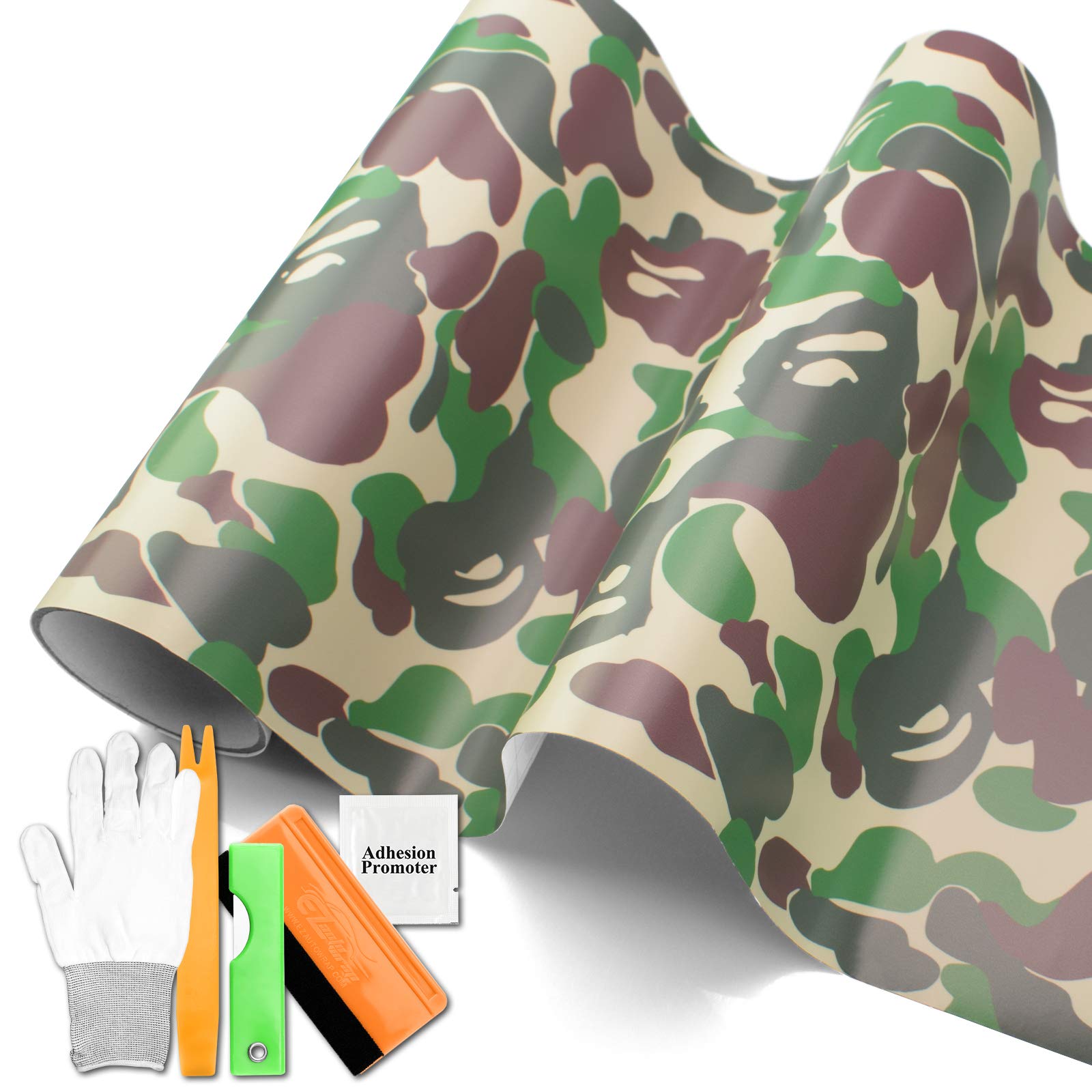 Free Tool Kit Forest Green Jungle Camouflage Camo Ape Offroad Rally Vinyl Wrap Sticker Decal Film Sheet Air Release Self Adhesive - 60