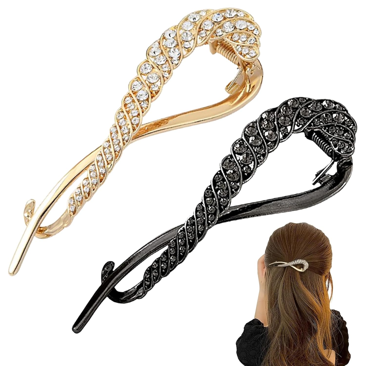 2 Pieces Hair Bun Accessories, Snake Twist Hair Clips, Clip Coupanas, Hair Accessories Suitable for Special Occasions, Women Stylish Accessories Medium Thick – Black & Gold Set