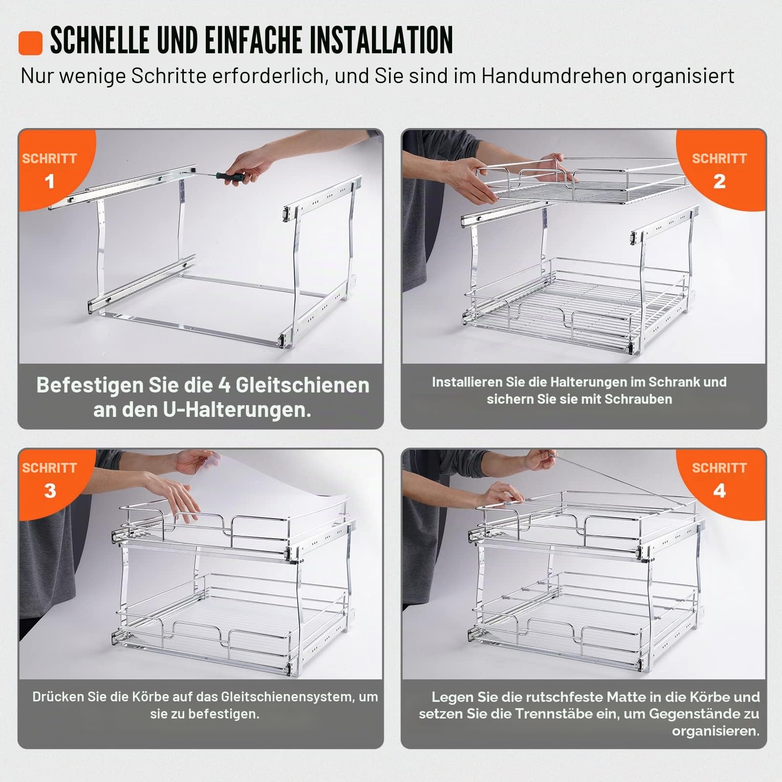 VEVOR ausziehbares Gewürzregal (539x399x81 mm) Spülschrankregal Küchenschrank, Schiebeschublade Waschbecken Gewürzregal Schrank Organizer Unterschrankregal 461x569x483 mm (Einbaumaße)