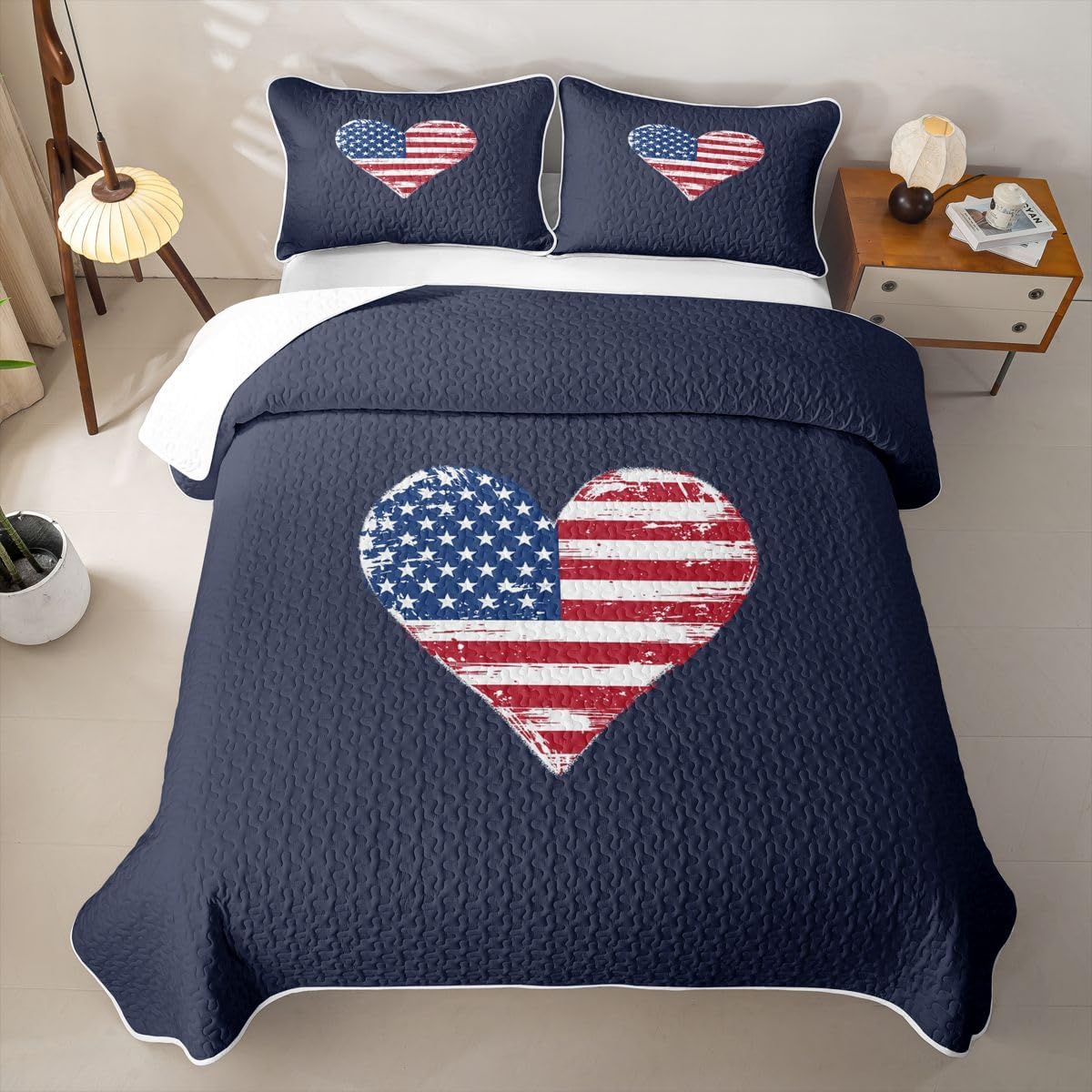 Feelyou American Flag Anniversary Quilt Set King Size for Kids Boys Girls