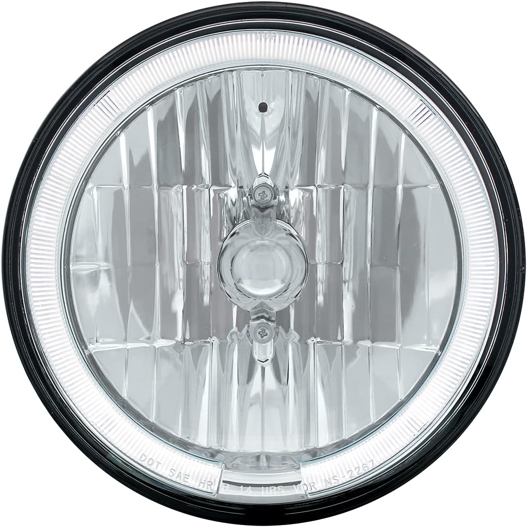 United Pacific 31284 ULTRALIT 7” Crystal Glass Headlight w/Amber LED Halo Ring, Glass Construction, Reinforced, 12V, 65/55W 9007 Blub – ONE Headlight