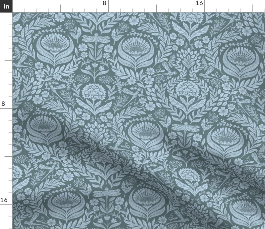 Spoonflower Fabric - Victorian Antique Floral Vintage Blue Gray Historical Timeless Classic Printed on Petal Cotton Fabric Fat Quarter - Sewing Quilting Apparel Crafts Decor