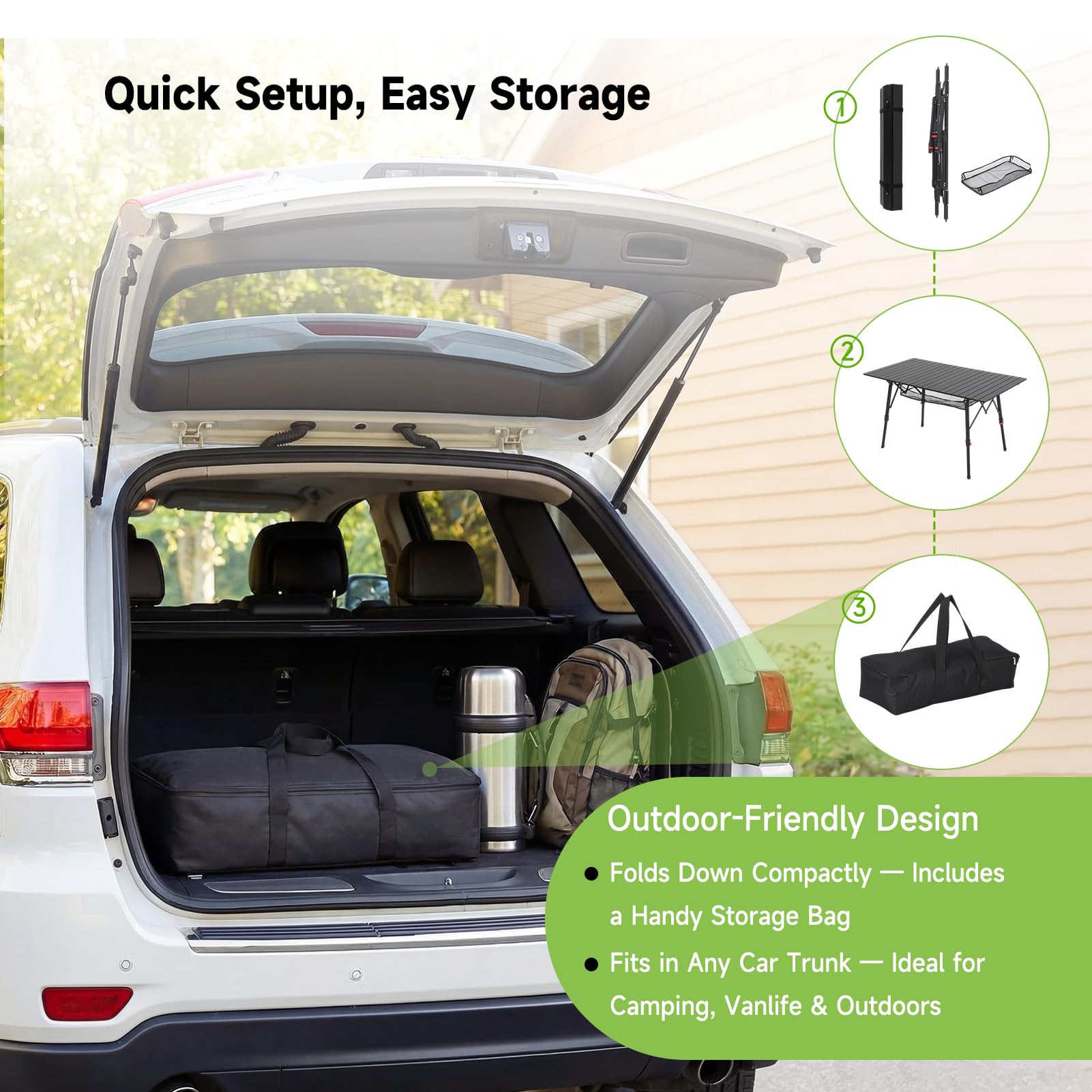 HAUSPROFI Table de camping pliable avec cadre en aluminium - Plateau de table enroulable - Réglable en hauteur - 120 x 70 cm - Jusqu'à 100 kg - Avec sac de transport avec sangle de transport et sac en