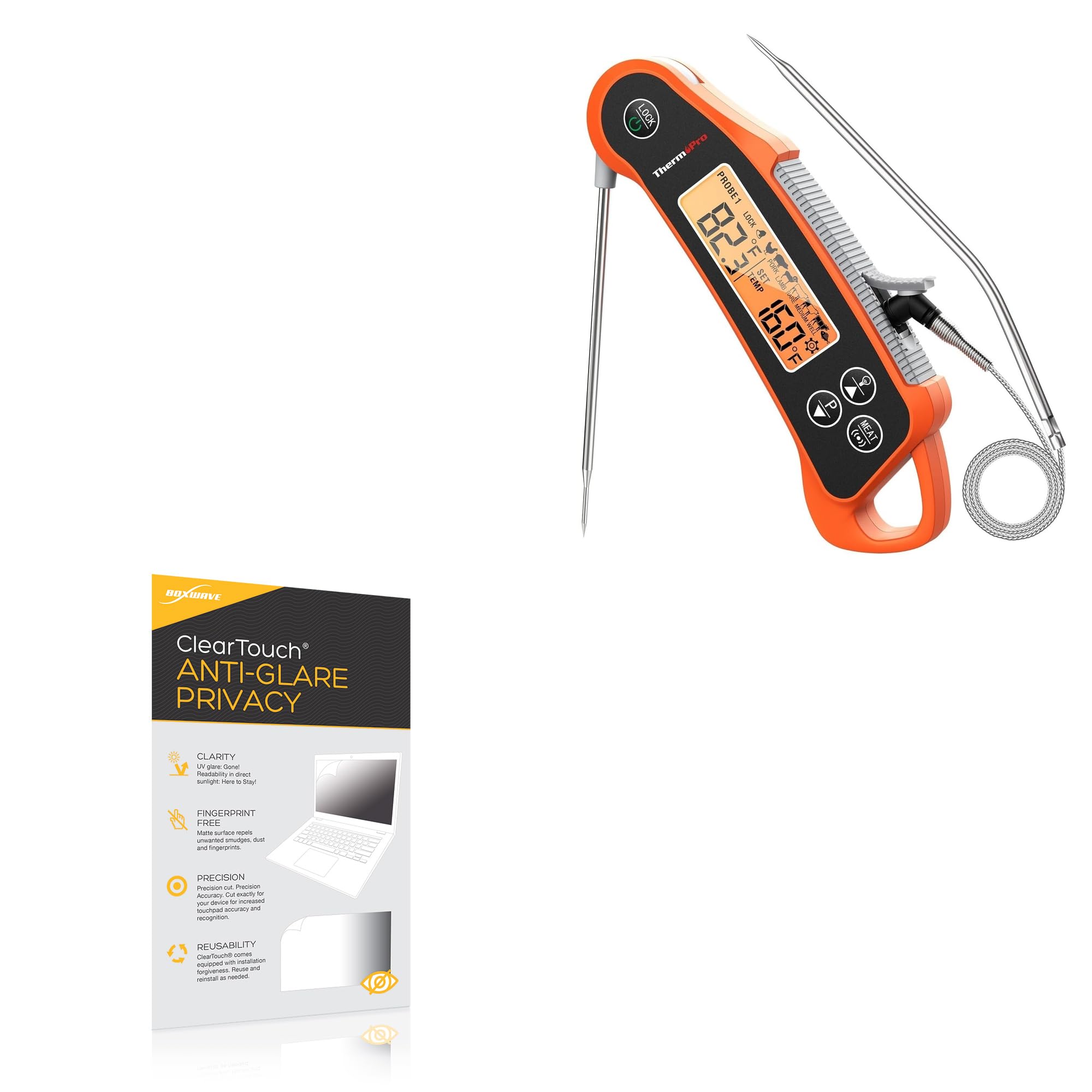 BoxWave Screen Protector Compatible with ThermoPro TP710 - ClearTouch Anti-Glare Privacy (2-Pack), Privacy Screen Protector Flexible Film Anti-Glare