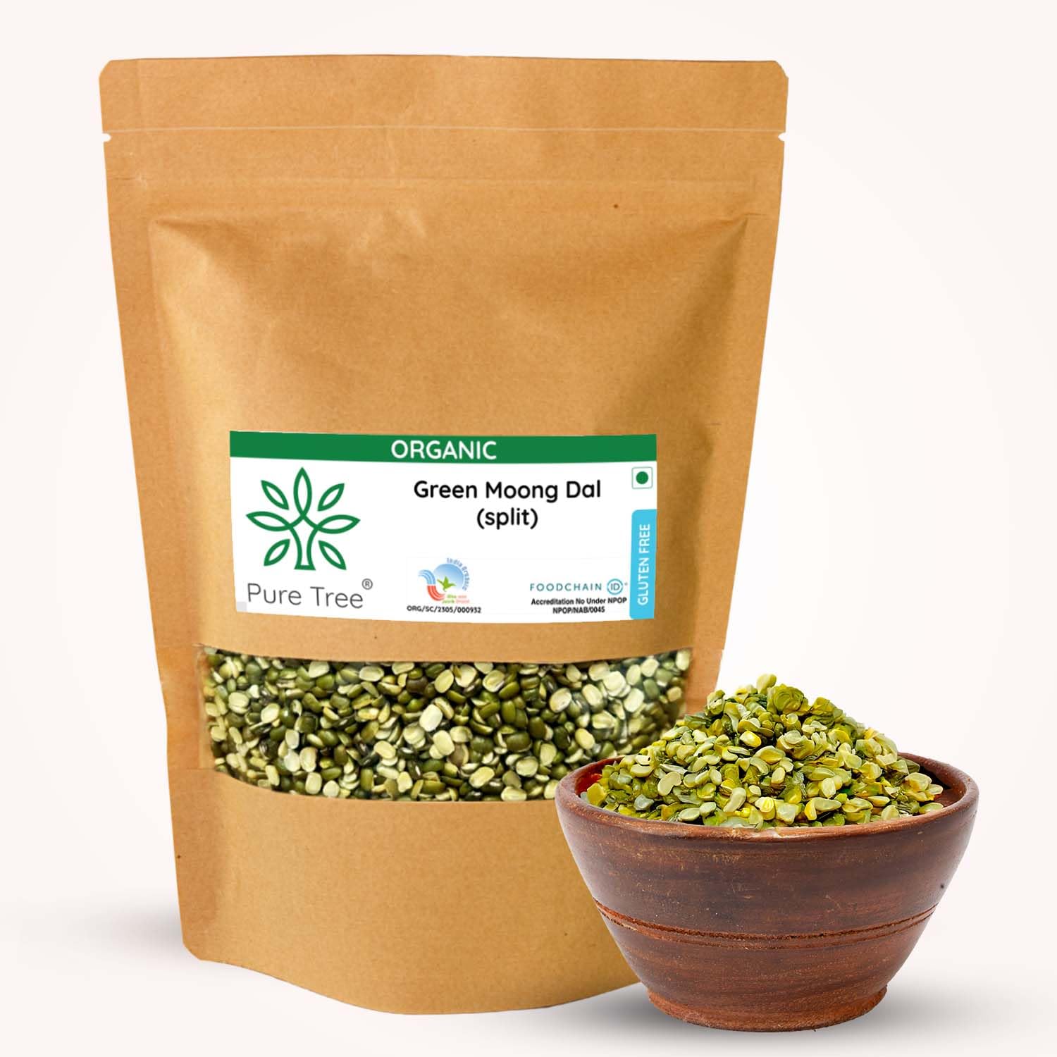 Pure Tree Certified Organic Green Moong Dal Split With Skin | 850 g | Chilka Mung Dal Plant Based High Protein Gluten Free