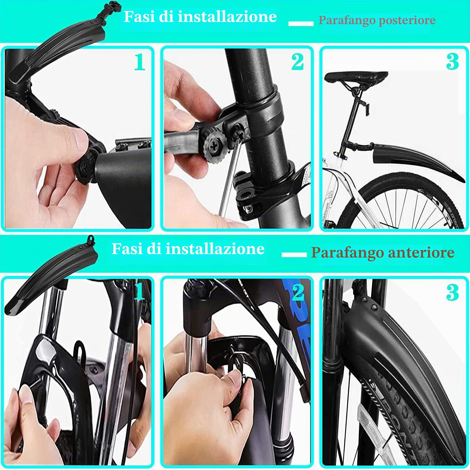 Favuit Parafango Bici, Universale Regolabile Parafanghi Bici Set 20-26 Pollici Anteriore Posteriore Parafango Bicicletta per Mountain Bike Bici da Corsa MTB