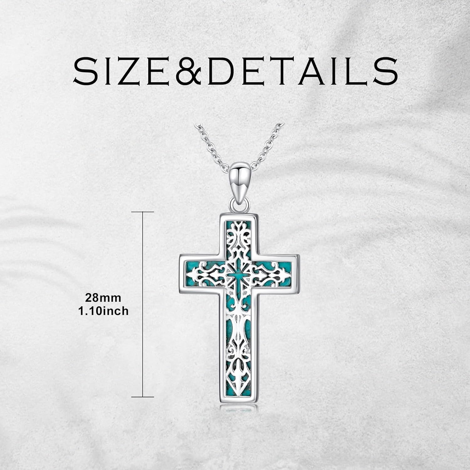 Natural Turquoise Cross Necklace for Women 925 Sterling Silver Floral Cross Pendant with Genuine Turquoise Jewelry Gifts for Her - Image 6