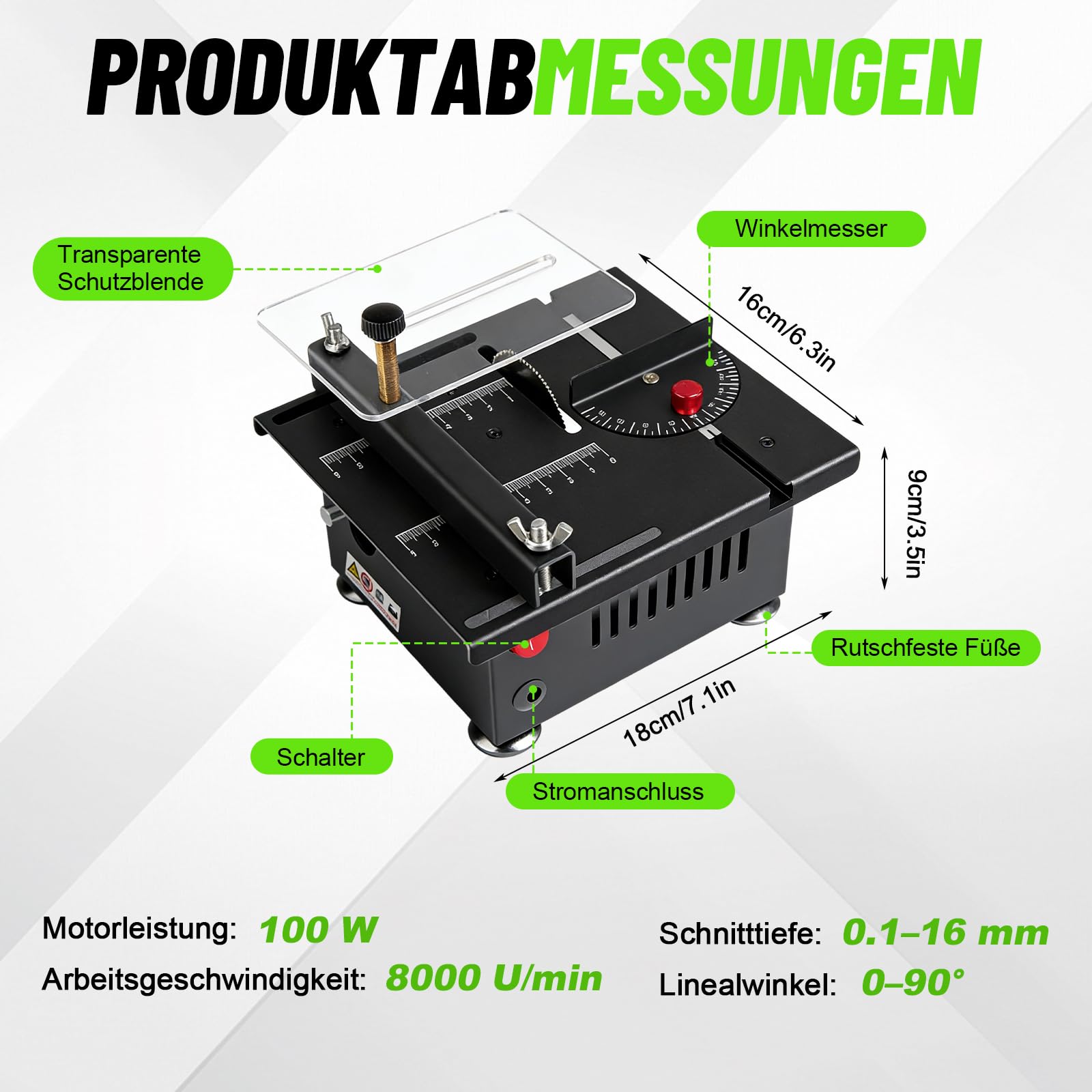 Mini scie circulaire de table 100 W - Scie circulaire portable avec 4 lames, 7 vitesses réglables