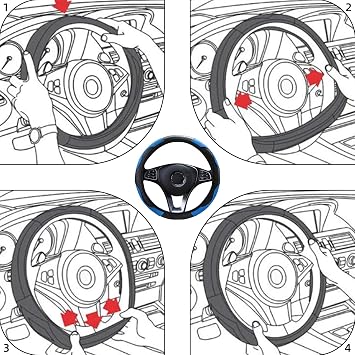 Car Steering Wheel Cover Leather,Anti-slip Breathable Carbon Fiber Sports Elastic Band Without Inner Ring Steering Wheel Cover Universal Size 14.5-15inch for Fit Four Seasons(Black-Blue)