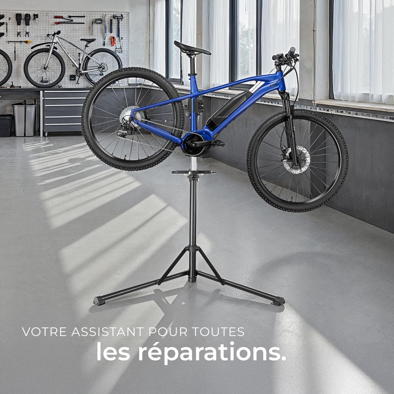 tectake® Support Velo Pieds d'atelier Charge 50 kg Support Vélo, Montage Entretien Reparation VTT Vélo electrique Velo de course Réglable Pliable - 108x81x106-169 cm