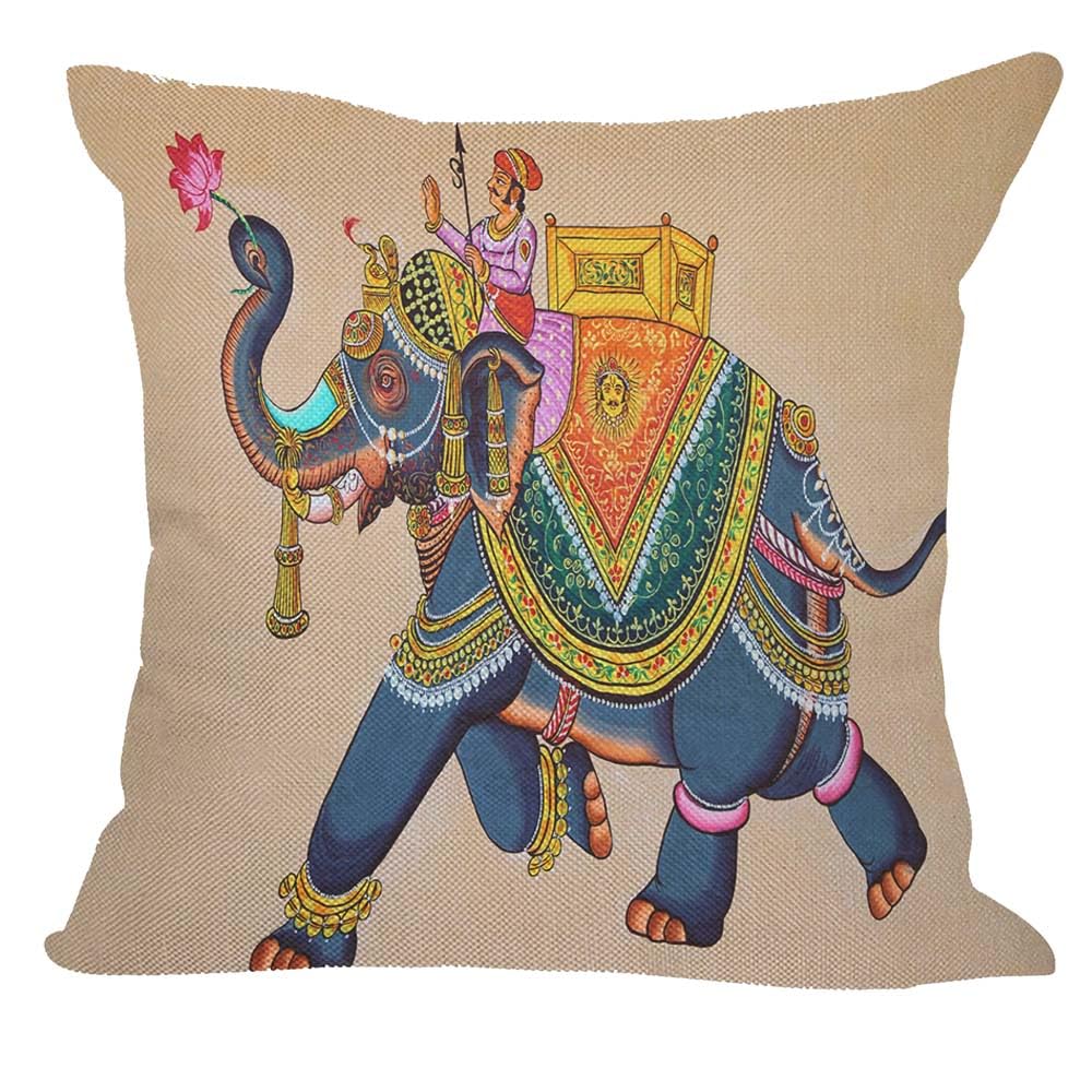Orythyra Throw Pillow Case Cushion Cover Watercolor Elephant with Jockey Linen Pillowcases Pillow Cover Living Room Couch Bed Sofa Car Waist Cushion Cover Farmhouse 45X45 CM