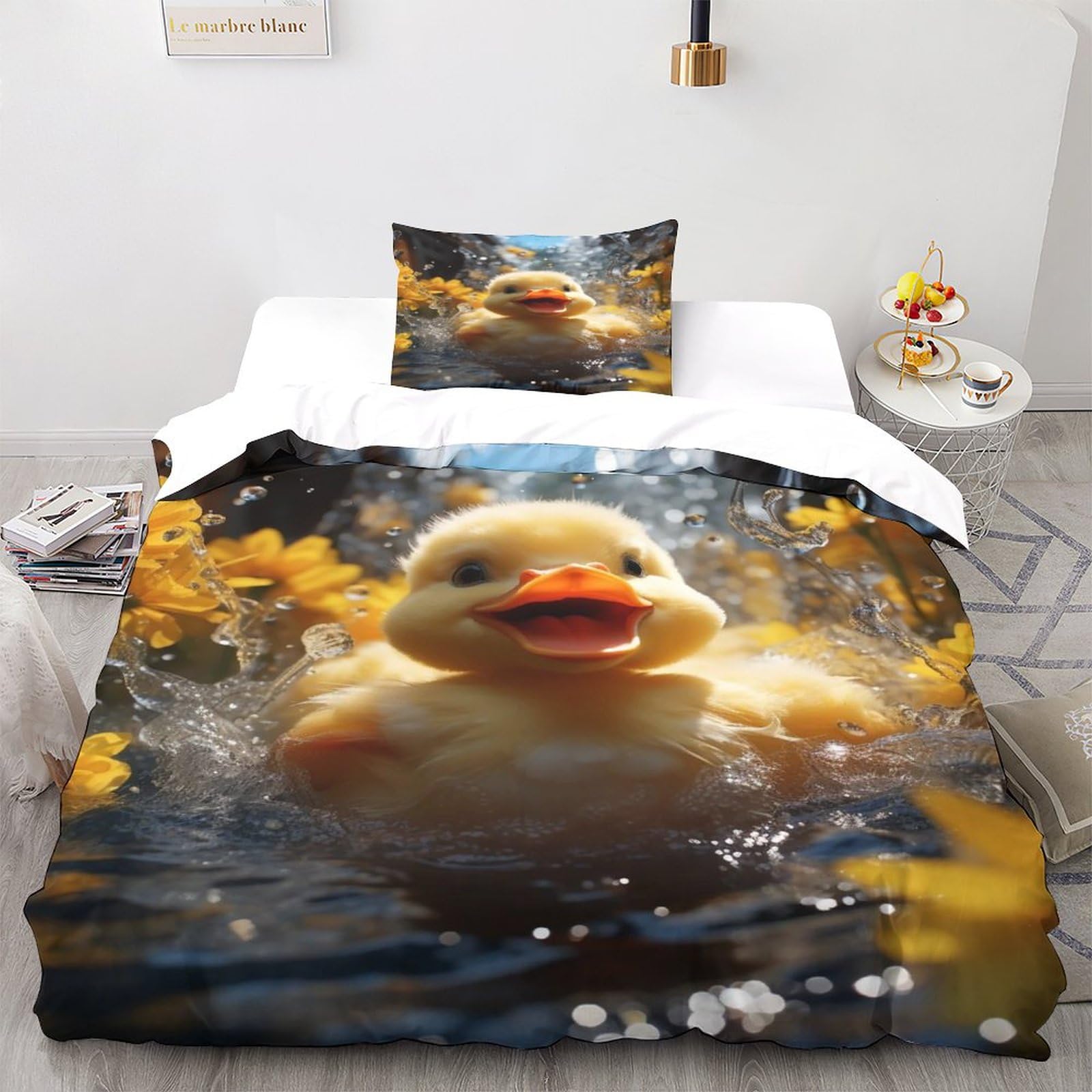 LSORU Yellow Duck Bed Linen Duvet Set Soft Comfortable Microfibre