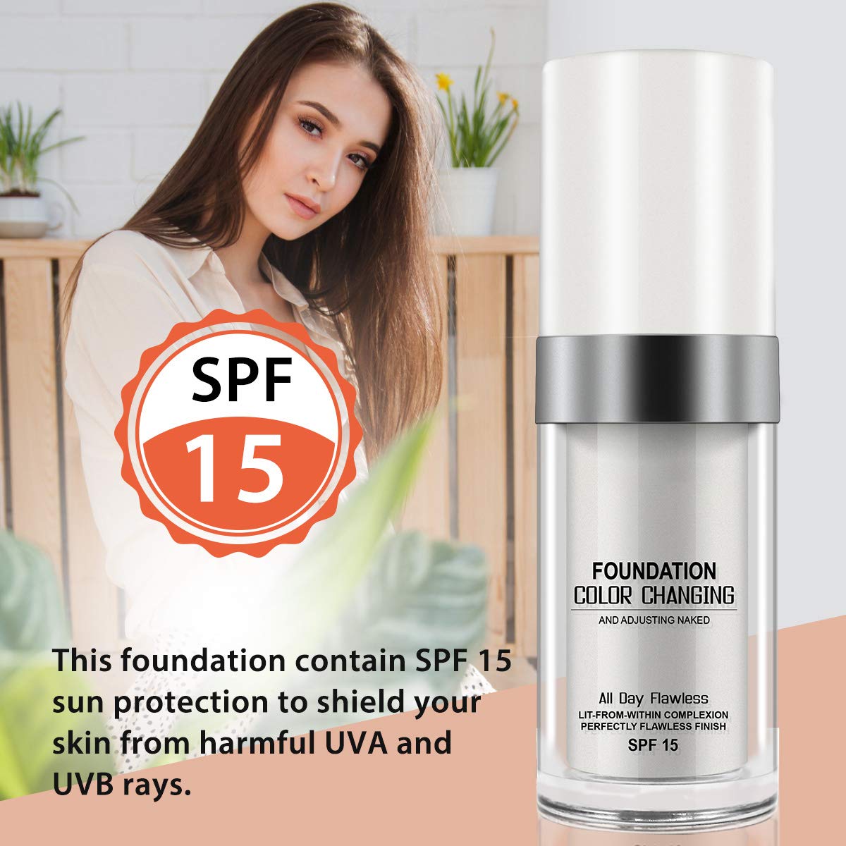 Flawless Foundation Makeup,IFUDOIT Color Changing Liquid Foundation Powerful Concealer, Silky Delicate, Lasting Concealer,SPF15 Moisturizing Sunscreen,Great for All Skins（30 ML）