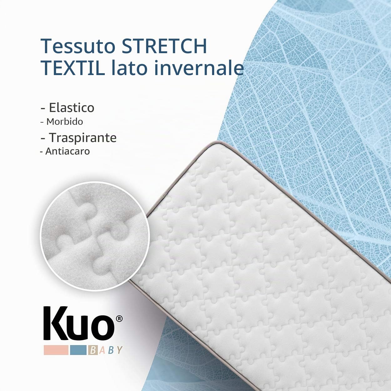 KUO KUOBaby - Materasso per Lettino Mowgli | Cotone, Fibra di Cocco e Molle Bonnell | 137 x 67 cm