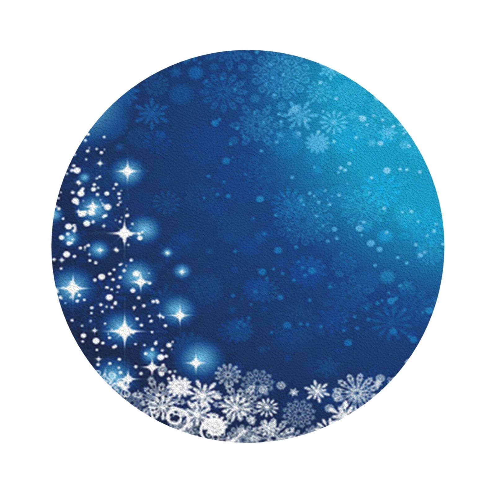 Blue christmas snowflake PU Leather Coasters Set of 6 Round Drink Coasters