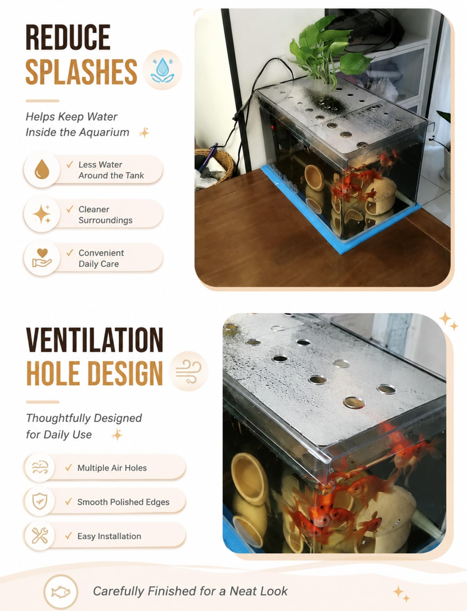 Generico Coperchio Scorrevole for Acquario in Acrilico, Copertura Anti-Fuga con Fori di Ventilazione, Deflettore Antispruzzo Resistente ai Gatti e Divisore a Forma di U(5 mm,60x20.4cm/1.97x0.67 ft)