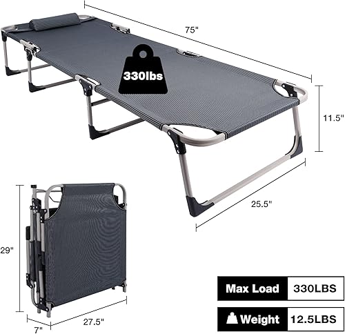 Miniatura 3 de REDCAMP Cuna plegable para acampar con almohadilla de colchón de cuna más gruesa ajustable de 4 posiciones reclinable tumbona plegable con almohada