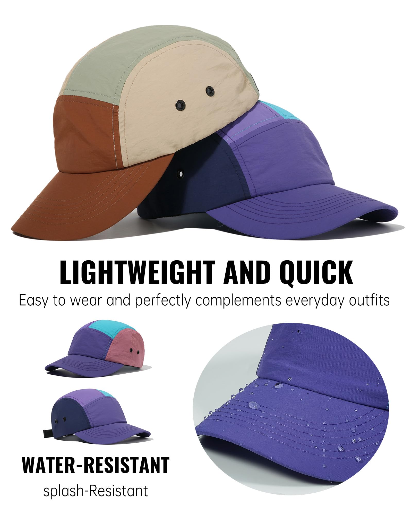 Croogo Cappellino da baseball da uomo a 5 pannelli multicolore UPF 50+ Cappelli da camionista all'aperto in nylon leggero da golf sportivo visiera Hiphop Cap