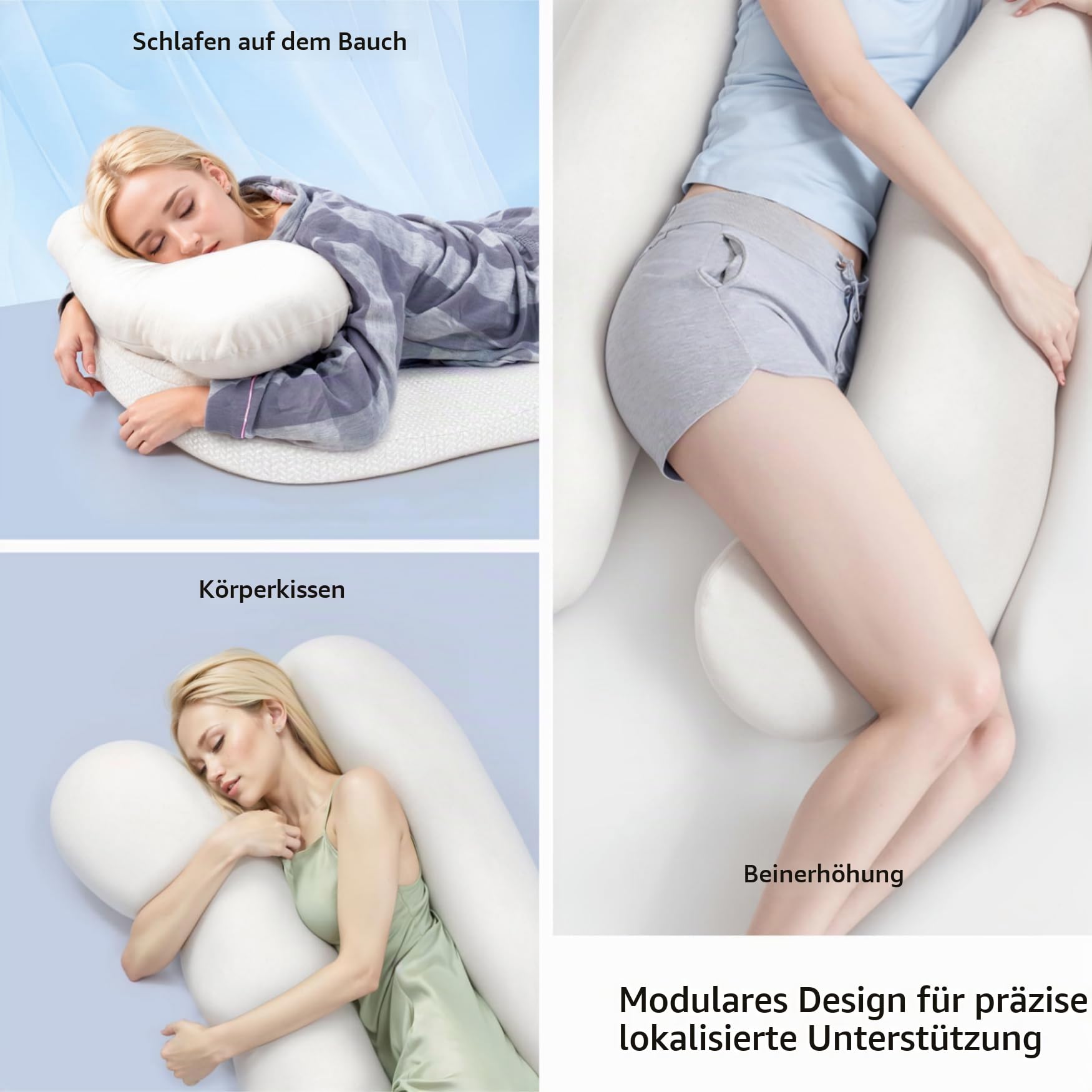 Seitenschläferkissen zur Schmerzlinderung der Schultern, Lagerungskissen für Erwachsene Seitenschläfer, H-förmiges ergonomisches Kissen für GERD, Nacken und Rückenstütze, Waschbarer Bezug (Weiß)