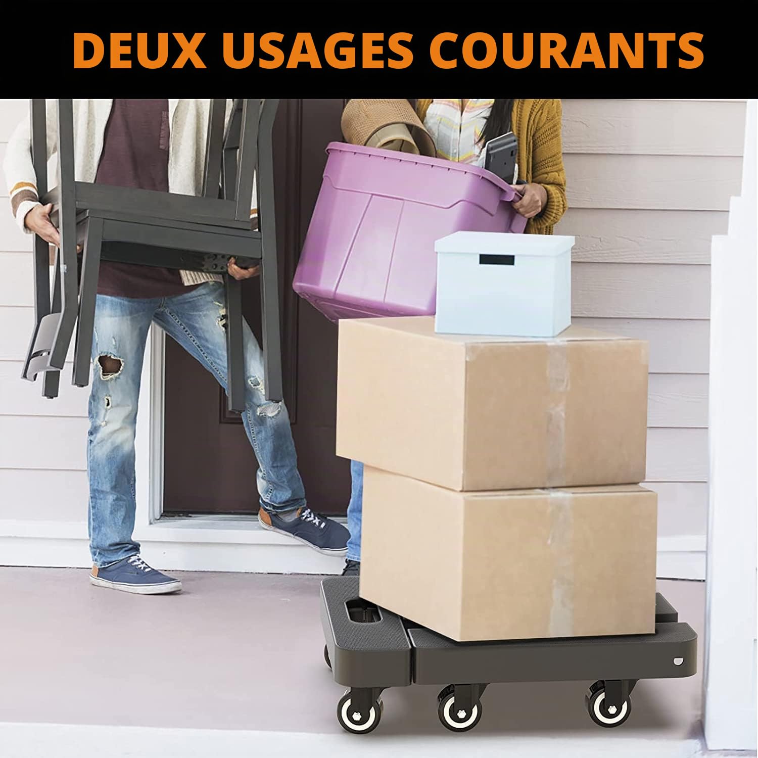 Ronlap Diable Pliant, Chariot à Main Pliable à 6 Roues avec 2 Cordes élastiques, Chariot à Bagages Robuste Portable d'une capacité de 225 kg, pour Transporter des Bagages, Noir