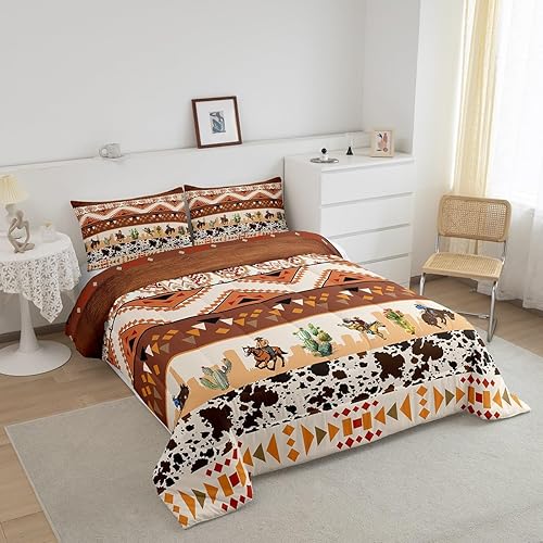 Miniatura 10 de Southwest Cowboy - Juego de edredón tamaño Queen, juego de ropa de cama retro con diseño de paisaje occidental para mujeres adultas, caballo