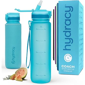 hydracy water bottle with straw and time marking 1 liter water bottle bpa-free drinking bottle leak-proof sports bottle condensation-free for sports and outdoor use