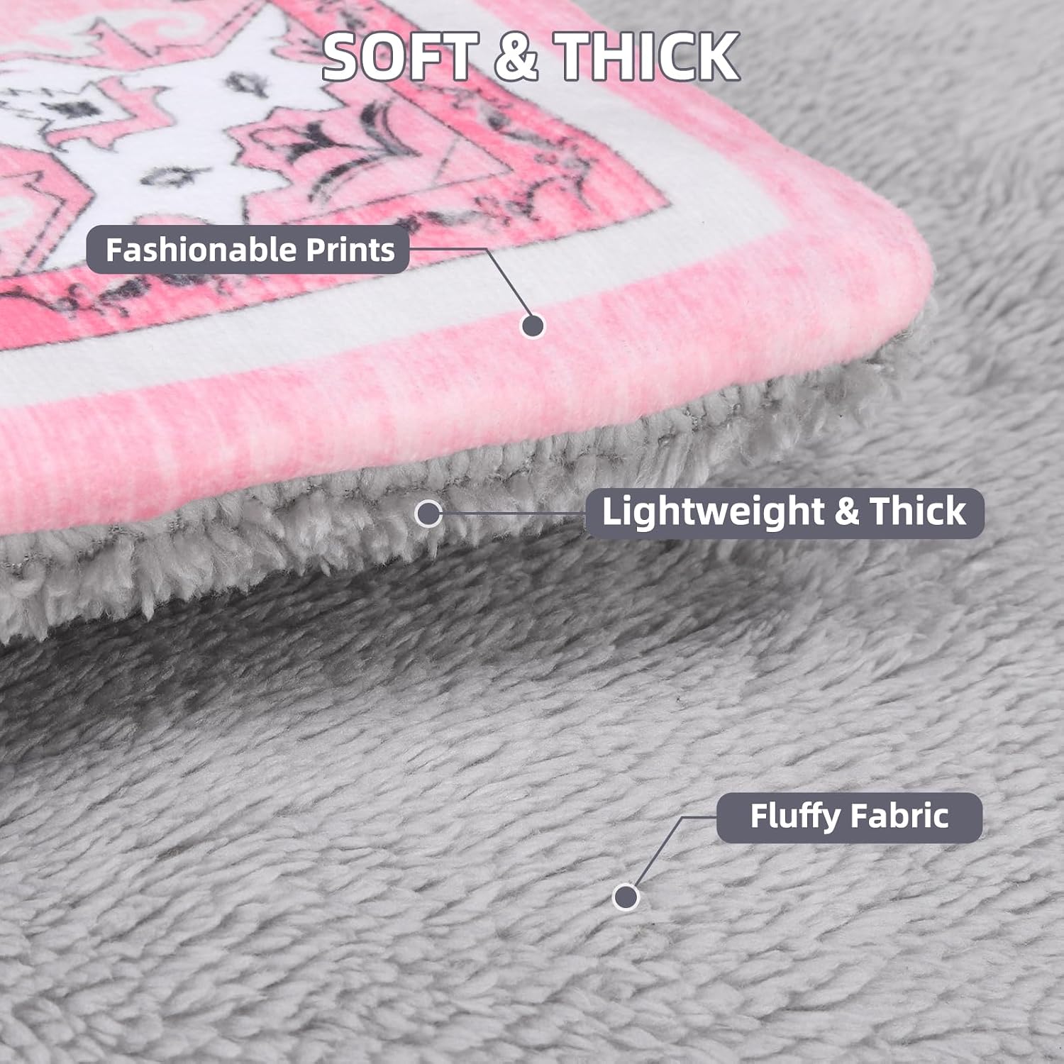 PUPTECK Reversible Cat Dog Bed Indoor Outdoor for Small Pets, Soft Warm Cat Bed Mat Washable Crate Pad Plush Blanket Cushion for Kennel Cage, Pink, 24"x18"