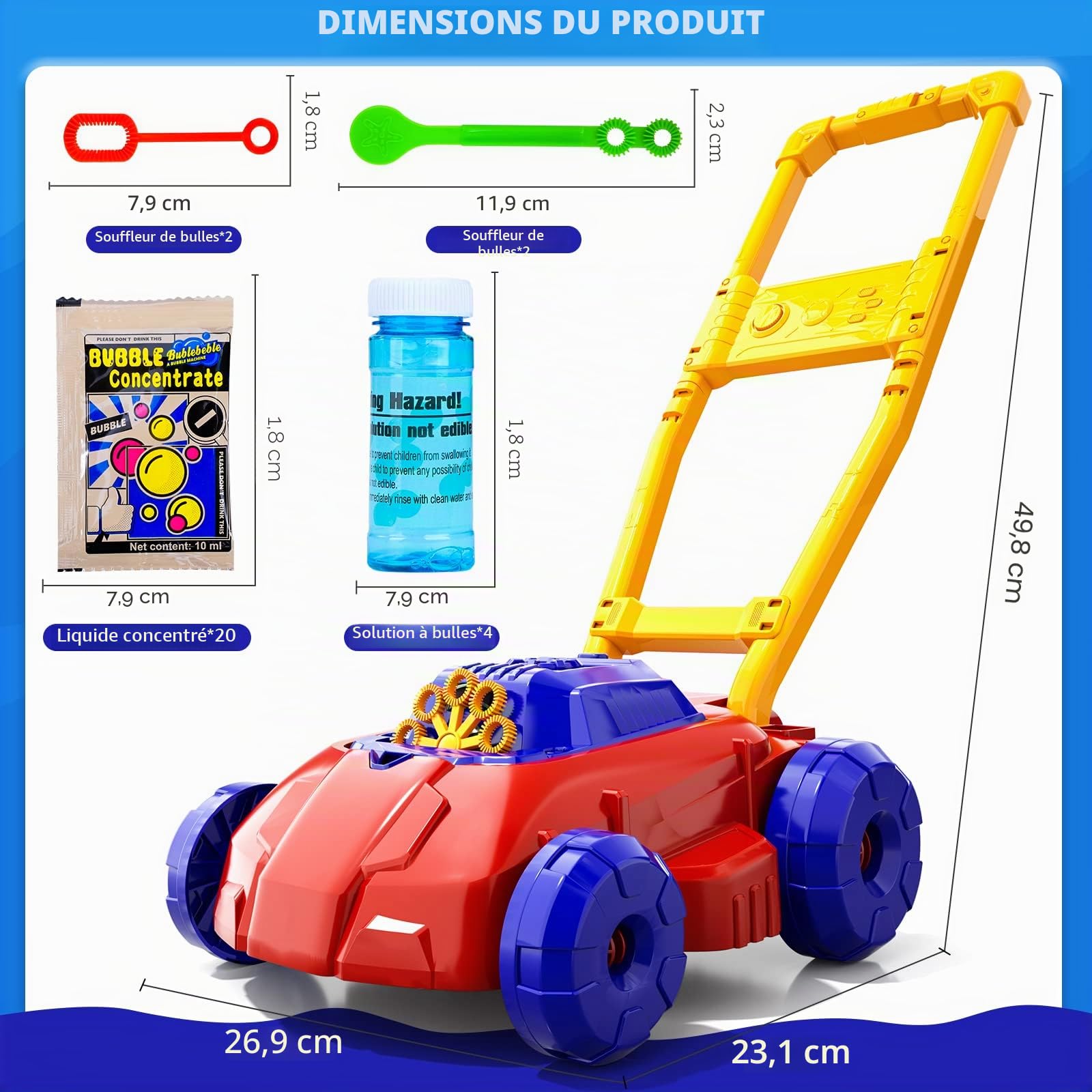 Doloowee Machine à Bulles Tondeuse pour Enfant, Chariot à Bulles électrique, Jouets de Fabricant de Bulles Automatiques, Jouet à Bulles pour Activités en Plein Air Enfant 3 4 5 Ans