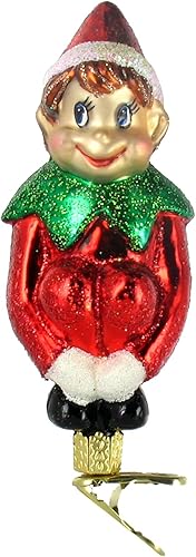 Miniatura 11 de Old World Christmas Adornos de vidrio soplado para árbol de Navidad, Pixie de Navidad