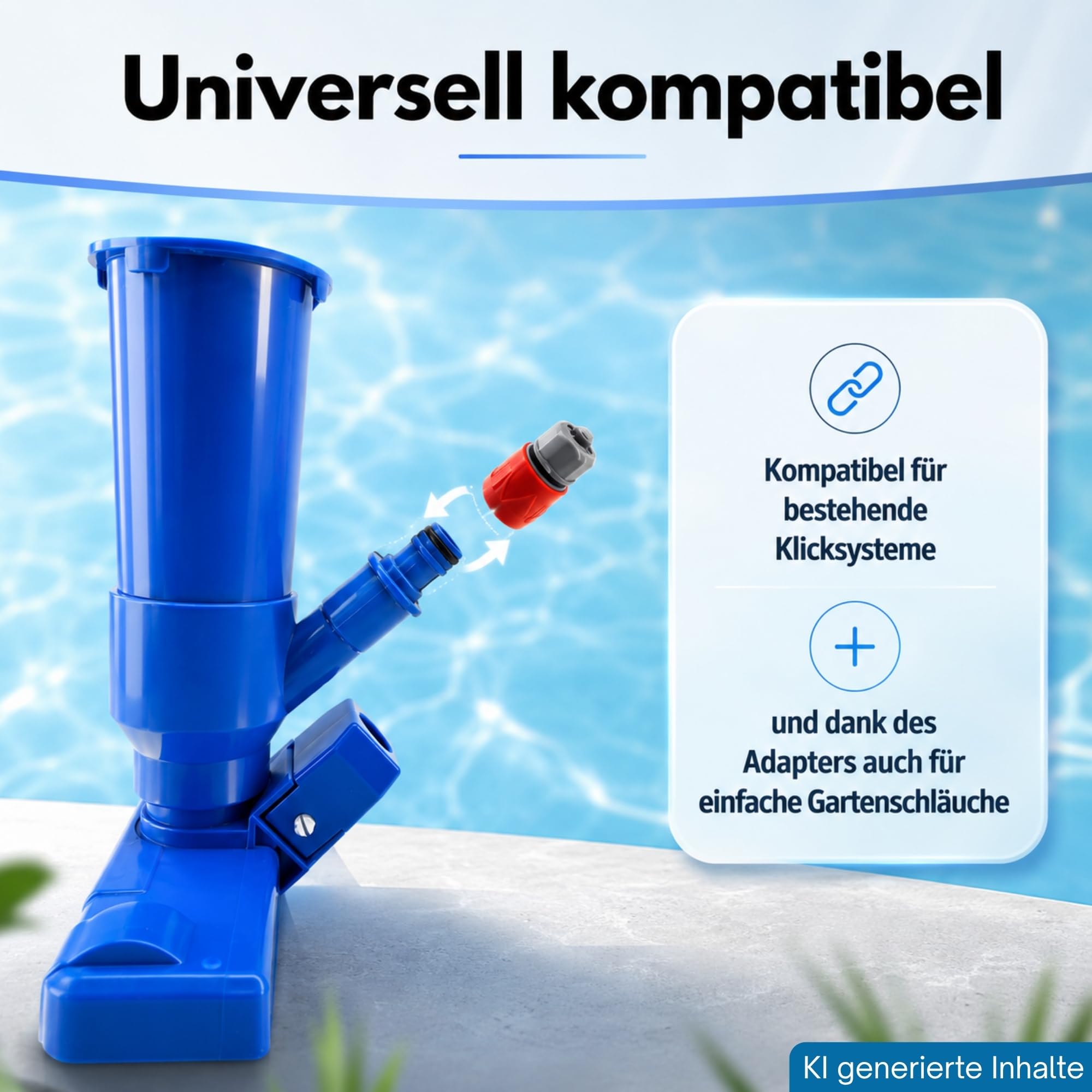 Hand Poolsauger passend für Gardena Gartenschlauch I Pool Bodendüse + Stange Sauger Poolbürste Poolreiniger Bodenreiniger Saugbürste Poolboden