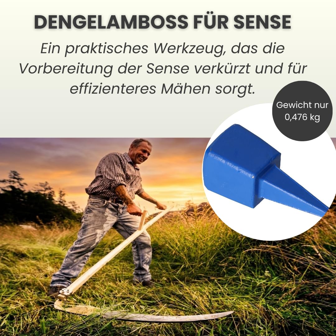 Dengelamboss für Sense – Flach Amboss zum Dengeln & Sensenamboss, gehärtete Arbeitsfläche, geschmiedet, Sense Dengeln vorbereiten, mit Erdspieß