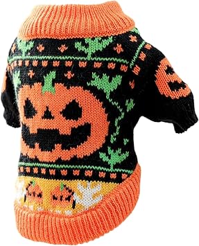 Halloween Dog Sweater, Knitted Pumpkin Fall Dog Sweater, Halloween Costume Clothes, for Festival Holiday, for Small Dogs