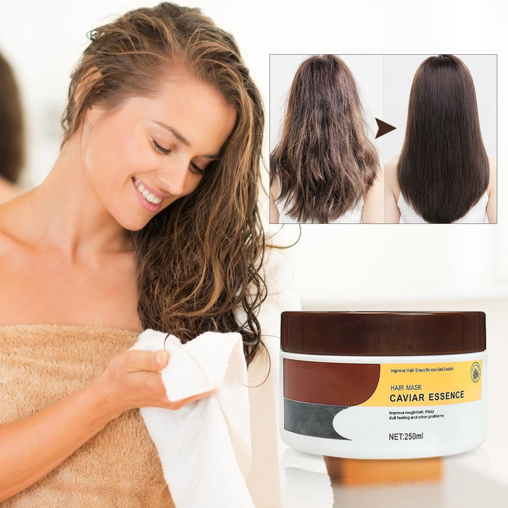 Maschera per Capelli al collagene all'essenza di Caviale, Maschera per Capelli al collagene per Capelli secchi e danneggiati, restituisce lucentezza e Morbidezza ai Capelli
