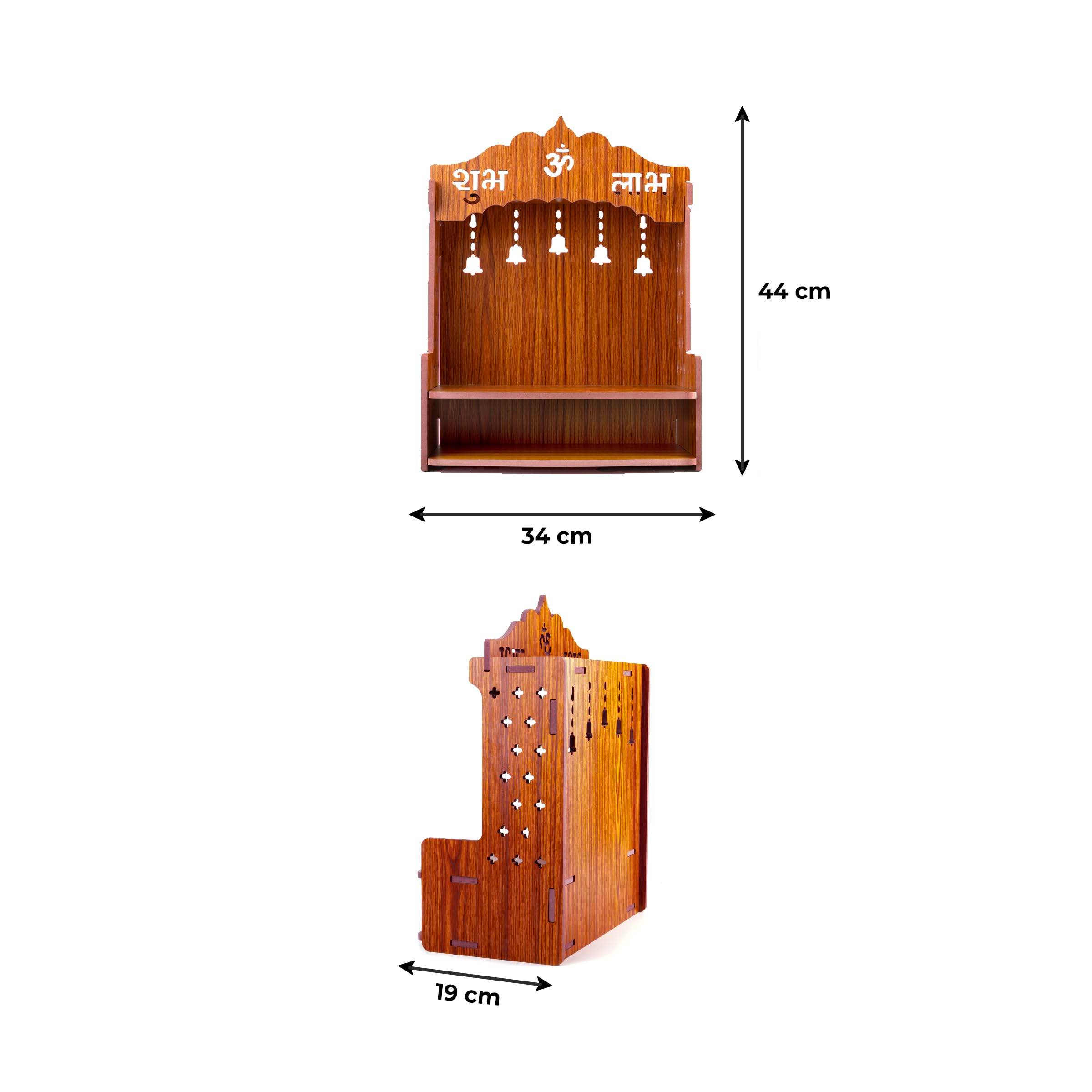 Mensola da tavolo in legno da appendere al muro, tempio Pooja Mandir God per riporre oggetti e idoli, decorazione per casa, ufficio e regali (marrone, design 3)