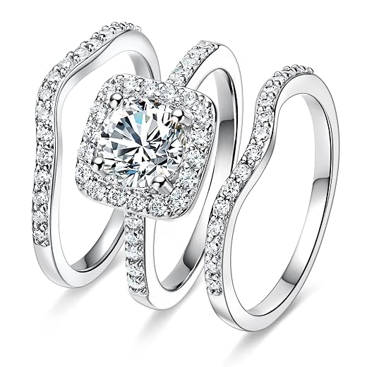 MDFUN Three-in-One Halo Engagement Ring