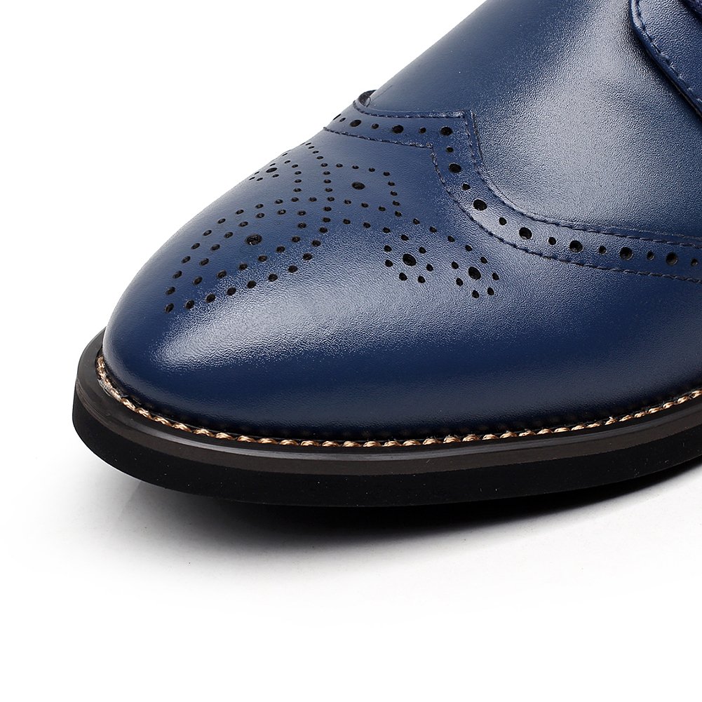ANUFER Uomo Inteligente Punta Scarpe da Sera Allacciare Formale attività Commerciale Nozze Brogues Blu Marino P110 EU45