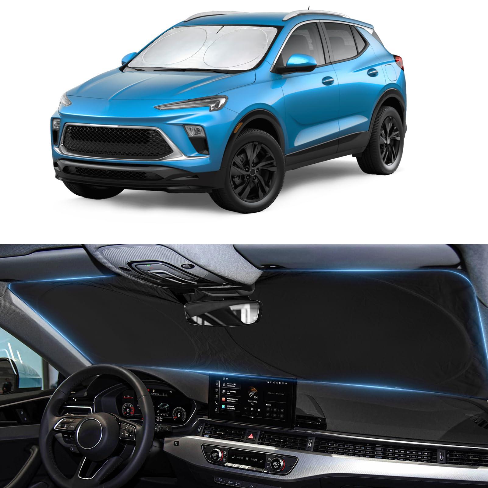 Sun Shade for Encore Windshield Sunshade Custom fit for Buick Encore GX 2020-2024 2025 2026 Foldable Front Window Cover Retractable Sun Visor Protector Keep Interior Cool UV Blocker