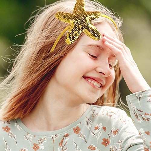 Miniatura 7 de Diadema de estrella láser con purpurina para el cabello, estrella de mar, lentejuelas y accesorios para el cabello, niñas y mujeres, cumpleaños,