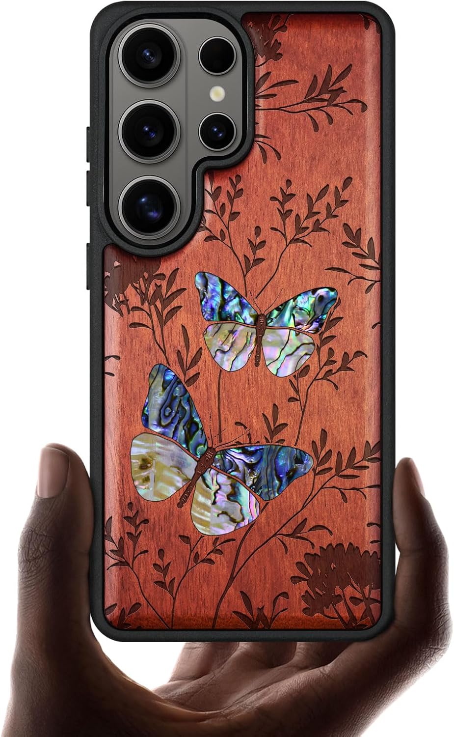 Carveit Magnetic Wooden Case for Samsung Galaxy S26 Ultra Case, Wood Artisan Engraved & Handmade Shell Inlaid, Compatible with MagSafe Wireless Chargers (A Dance of Nature) Rosy