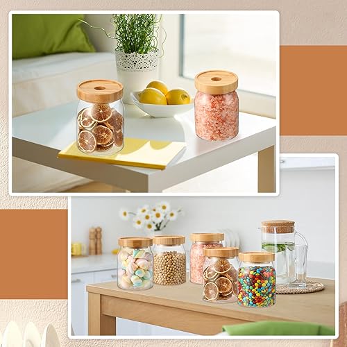 Miniatura 4 de Layhit 6 tarros de vidrio con tapas de bambú, recipientes de vidrio de 20 onzas20.3 fl oz con tapas herméticas, contenedor de arroz, almacenamiento