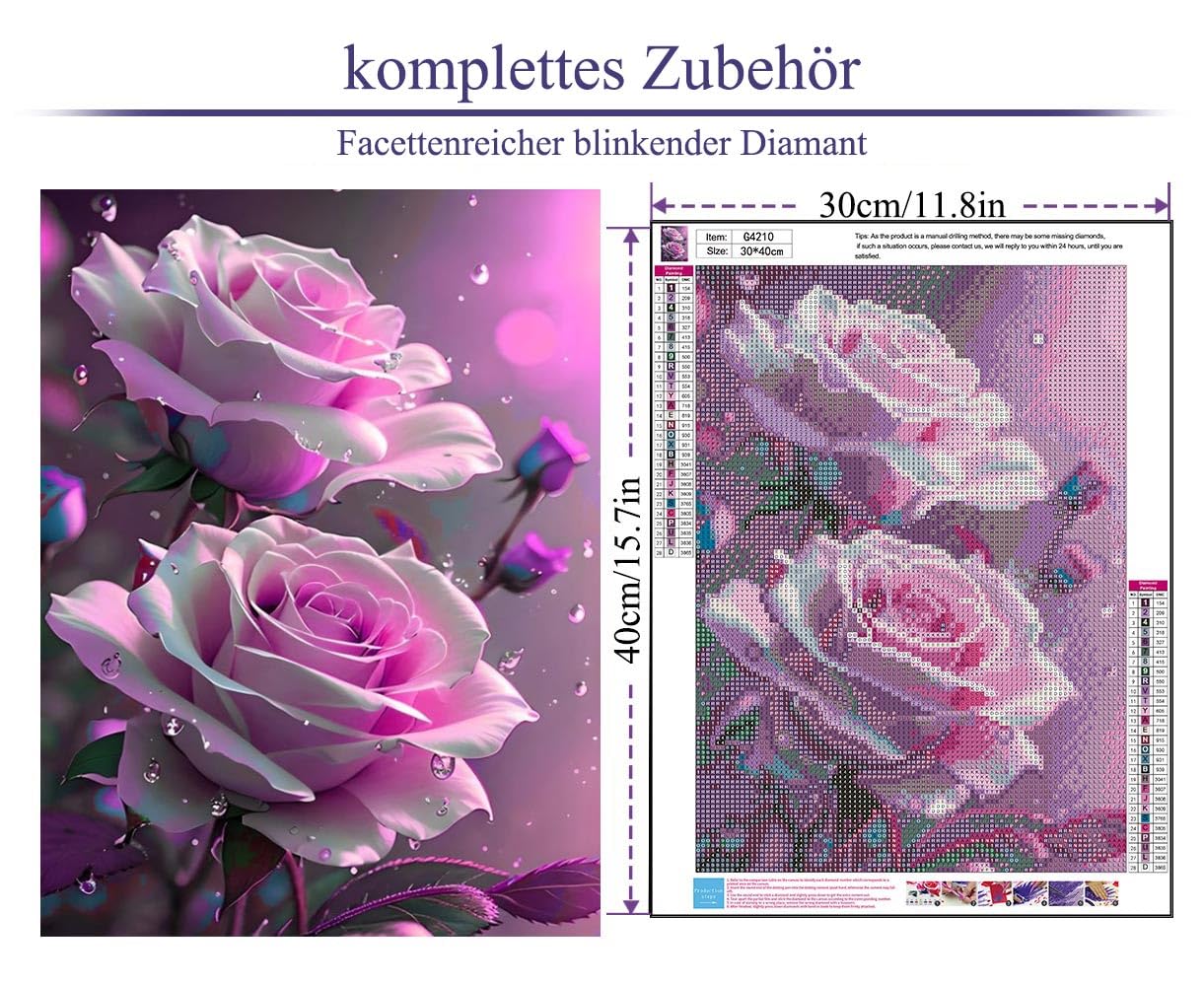 BEAYIOU Kit per pittura con diamanti 5D per adulti, fai da te rosa, fai da te, per pittura a mosaico, per bambini, ragazze, decorazione da parete, 30 x 40 cm
