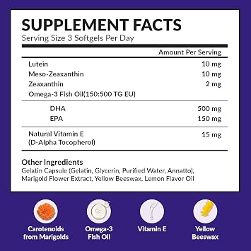 Memory Health Softgels with Omega-3, Carotenoids, and Vitamin E Designed for Mental Focus, Energy, and Enhanced Clarity - (270 Softgels, 90 Days Supply)
