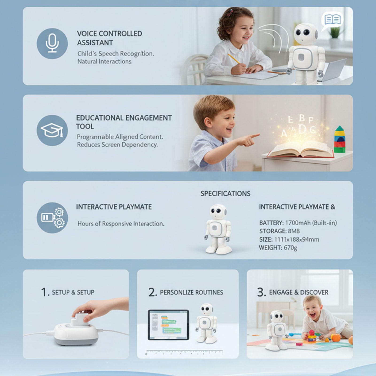 Robot Educativo para Niños R8Pro, Robot de Programación con Control de Voz, Inteligente Interactivo de Aprendizaje en Inglés para Educación Temprana