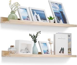 MBYD 36 Inch Natural Pine Wood Floating Shelves for Bedroom, Wide Picture Ledge Set of 2, Wall Mount Unfinished Shelf Can be Stained Nursery Book Shelves for Kids Bedroom Living Room Bathroom Kitchen