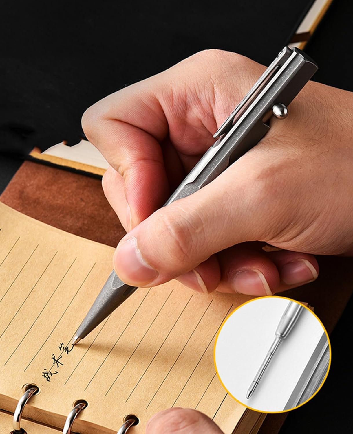 Hamans Bolt Action Pen Titanium Ballpoint Pen with Pocket Clip Compact Size Writing Tool (Grey)