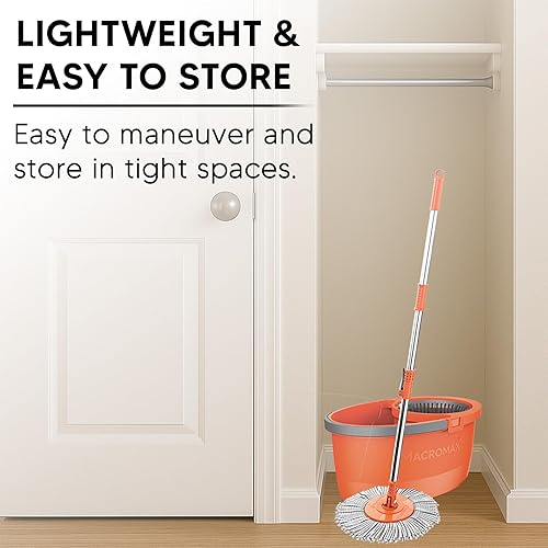 Miniatura 3 de Macromax - Juego de trapeador y cubo de giro más rápido, trapeador de microfibra giratorio de 360 con sistema de secado inteligente, humedad