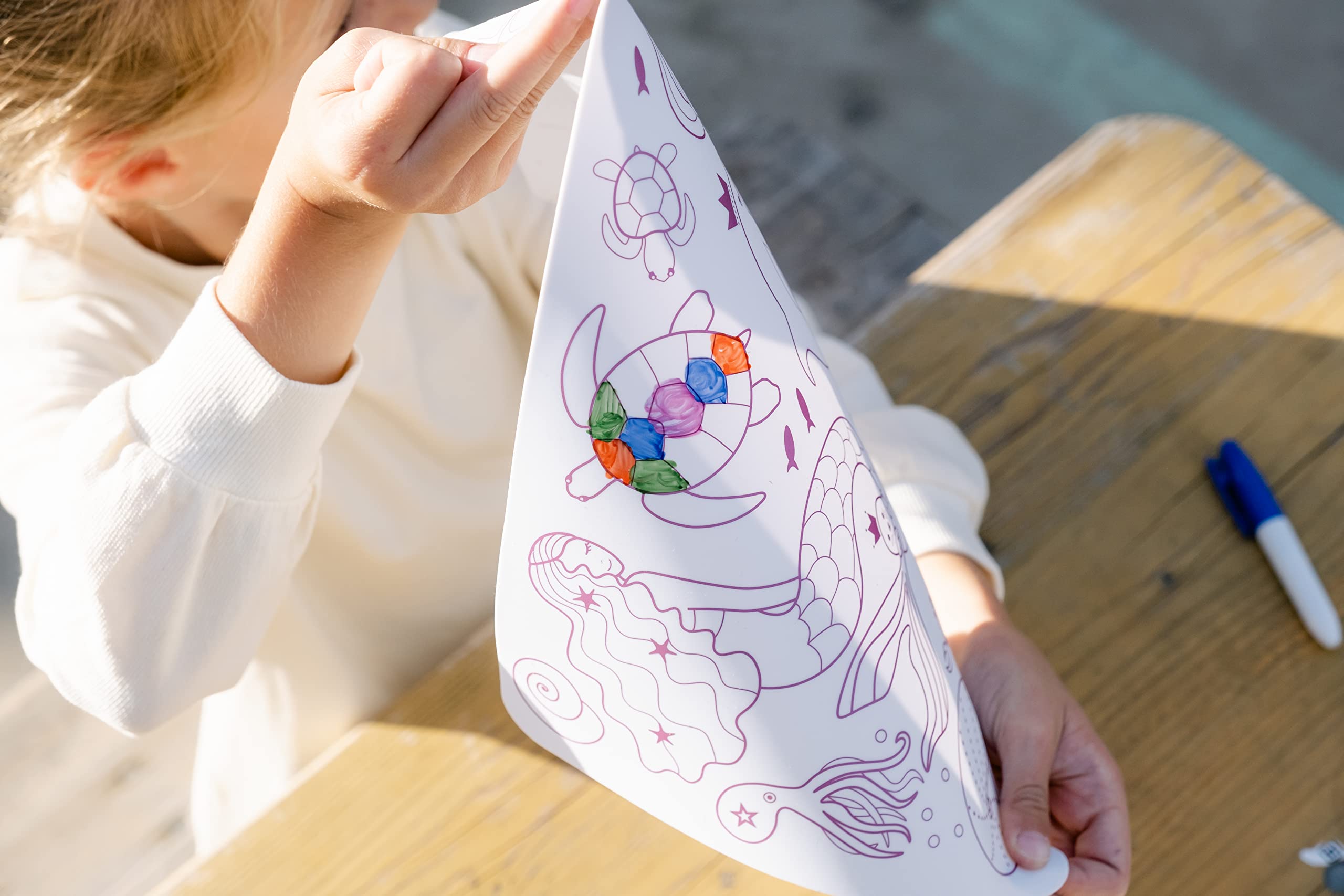 SUPER PETIT - Gioco educativo - Colorazione 2 in 1 sirena - Reversibile - Viene fornito con 4 feltri cancellabili- Facile da pulire - Riutilizzabile - Antibatterico - Da 3 anni - 30 x 20 cm