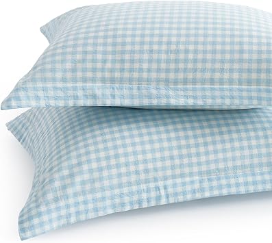 Light Blue Plaid Gingham Pillowcases, 20x30 Inches, Set of 2